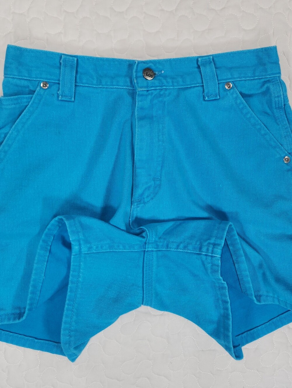 VTG 28 Lee Utility Shorts Rivet Dungarees Turquoise Blue 90s Y2K Hammer Loop - Picture 6 of 8